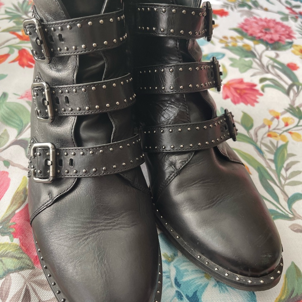 Paul Green Black Ankle Boots with Studded Straps